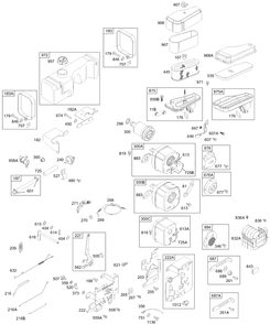 Controls, Fuel, Air Cleaner, Muffler Diagram and Parts List for 194702-4526-XX  Briggs and Stratton Engine